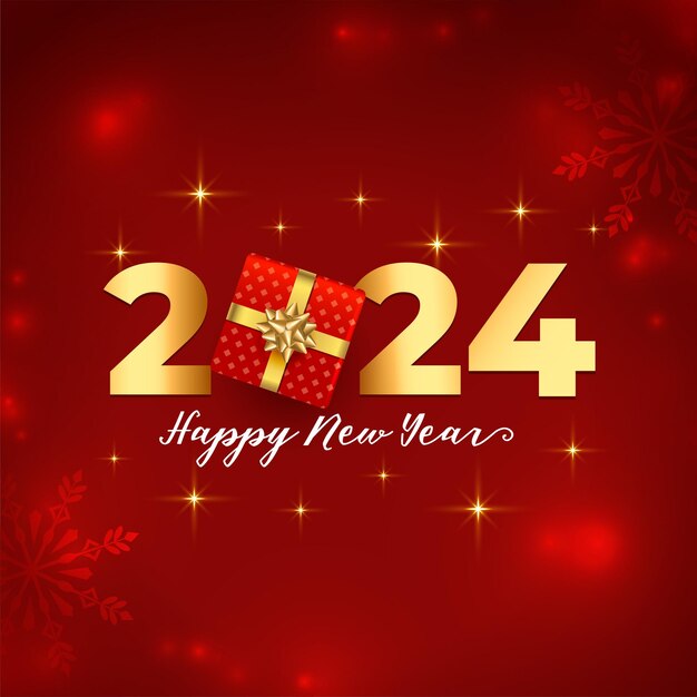 feliz año nuevo 2024 fondo de copo de nieve con vector de diseño de caja de regalo