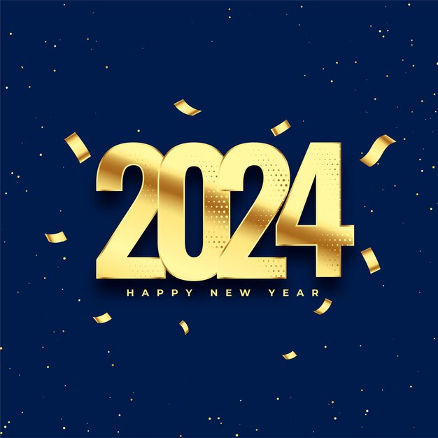 feliz año nuevo 2024 fondo festivo con vector de confeti dorado.