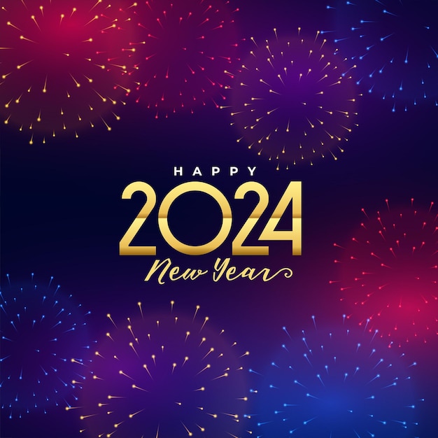 Vector gratuito feliz año nuevo 2024 fondo de fiesta con vector de celebración de fuegos artificiales