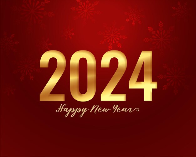 feliz año nuevo 2024 fondo rojo con vector de decoración de copo de nieve