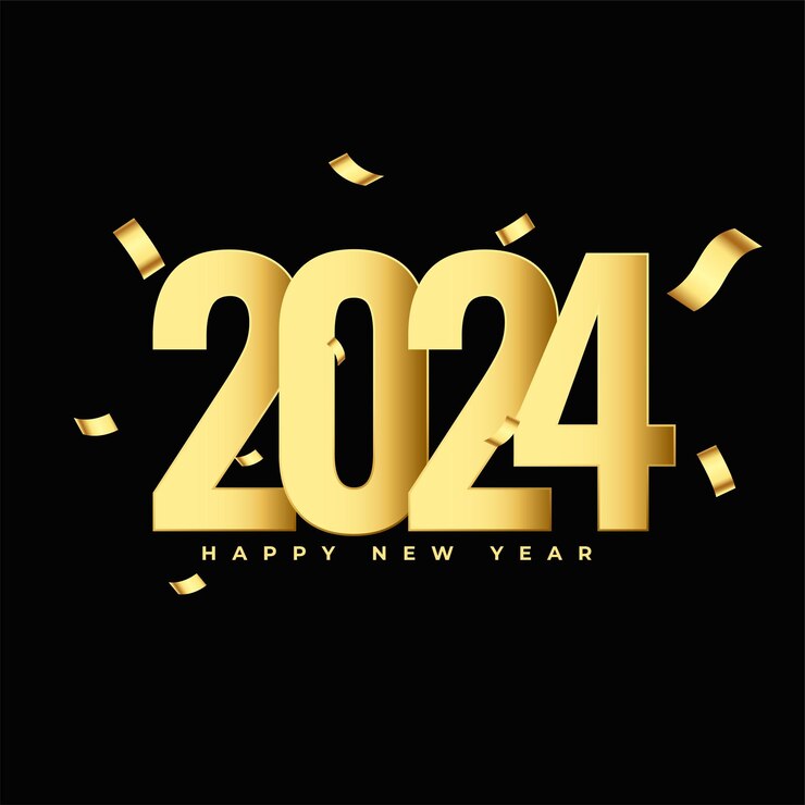 Vector gratuito feliz año nuevo 2024 fondo de vacaciones con vector de decoración de confeti