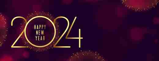 Vector gratuito feliz año nuevo 2024 papel tapiz de invitación con fuegos artificiales estallando