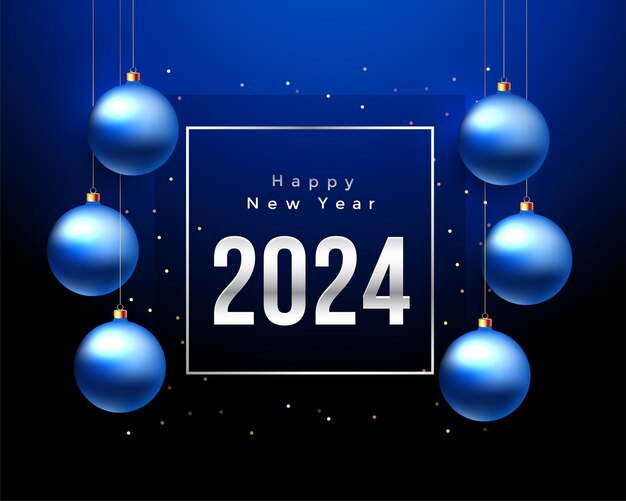 Feliz año nuevo 2024 tarjeta de felicitación con vector de bola de Navidad realista