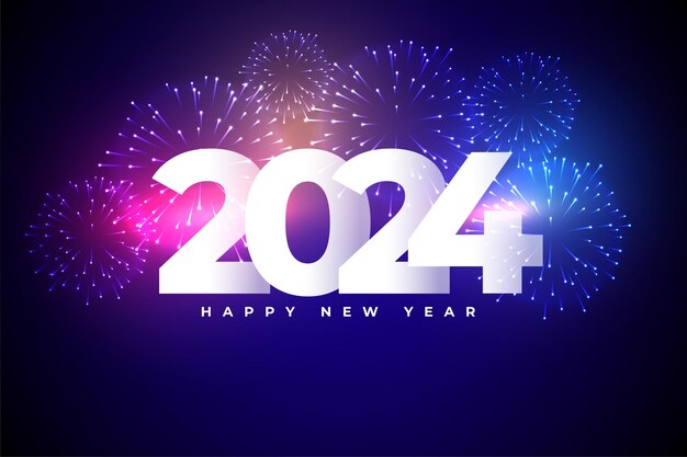 Feliz año nuevo 2024 tarjeta de vacaciones con celebración de fuegos artificiales vector