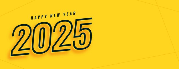feliz año nuevo 2025 bandera amarilla en estilo de línea