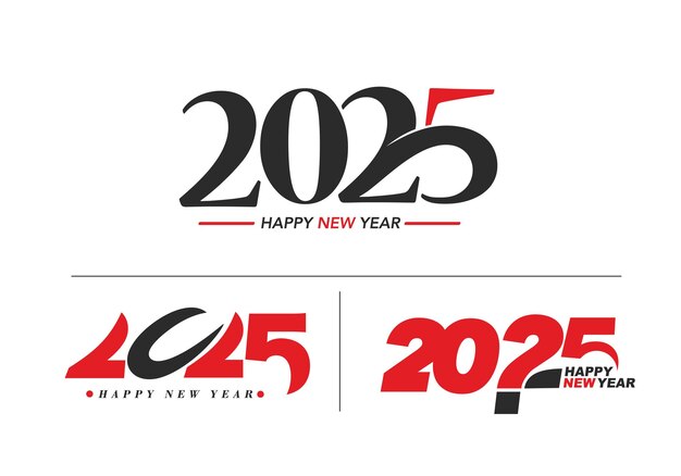 Feliz año nuevo 2025 Diseño de tipografía de texto Conjunto de elementos Diseño de cartel de bandera de volante