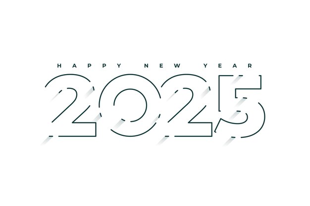 feliz año nuevo 2025 fondo blanco en el arte de la línea