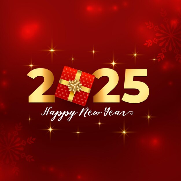 feliz año nuevo 2025 fondo rojo con diseño de caja de regalos