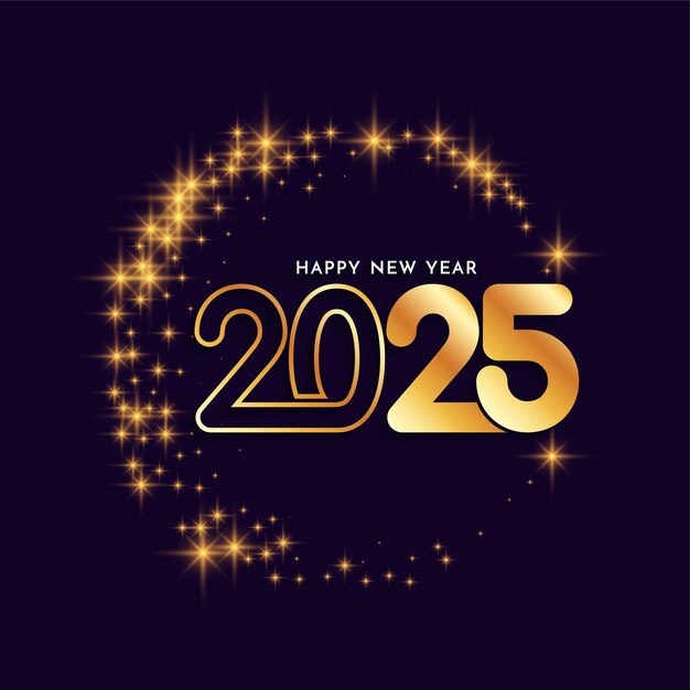Feliz año nuevo 2025 fondo de texto decorativo con estrellas