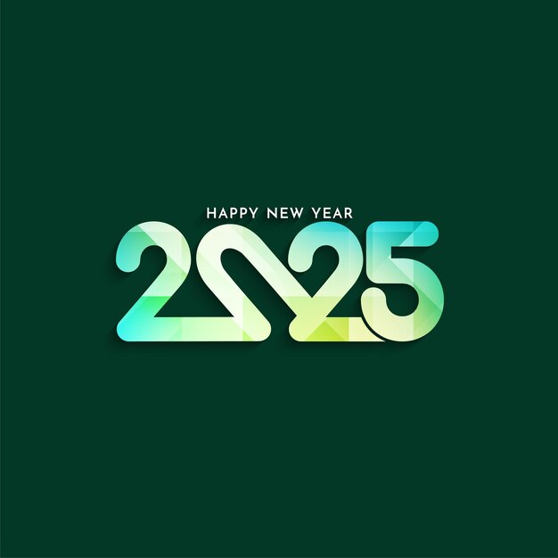 Feliz año nuevo 2025 texto colorido fondo verde