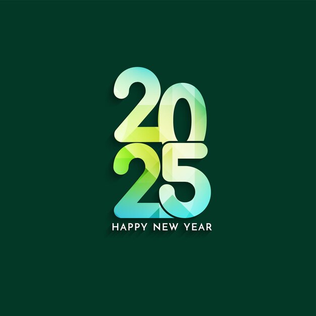 Feliz año nuevo 2025 texto con diseño geométrico fondo verde