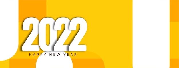 Feliz año nuevo amarillo brillante 2022 vector de diseño de banner moderno