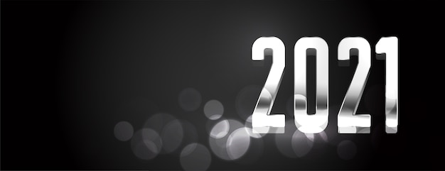 Feliz año nuevo banner brillante negro y plateado