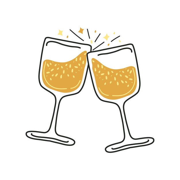 feliz año nuevo brindis bebidas ilustración