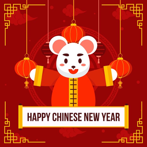 Feliz año nuevo chino en diseño plano