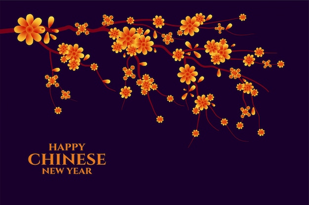 Feliz año nuevo chino saludo con árbol de sakura