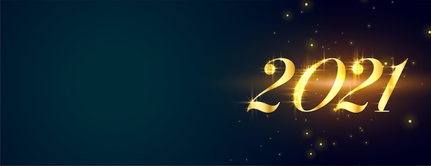 Feliz año nuevo dorado brillante con estilo en banner azul