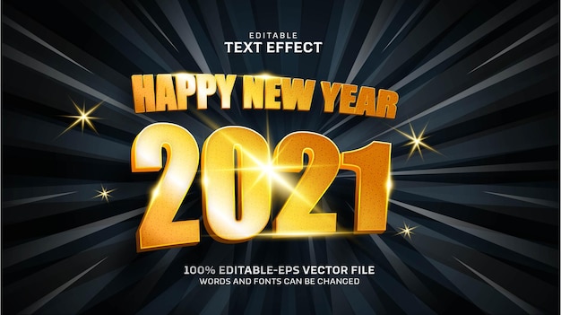 Vector gratuito feliz año nuevo efecto de texto dorado