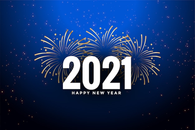 Feliz año nuevo fondo azul con fuegos artificiales