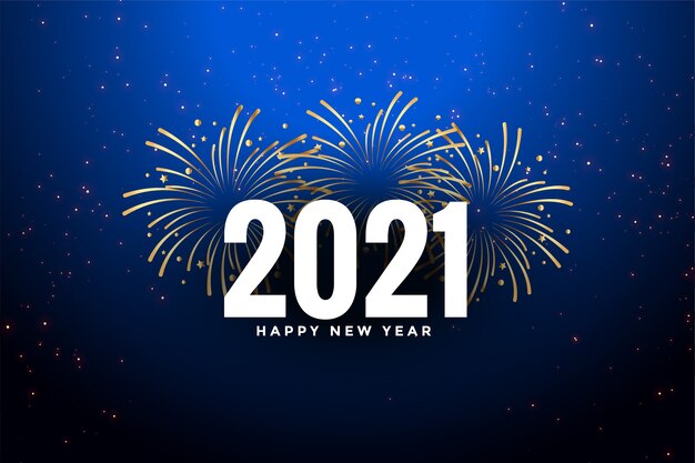 Feliz año nuevo fondo azul con fuegos artificiales