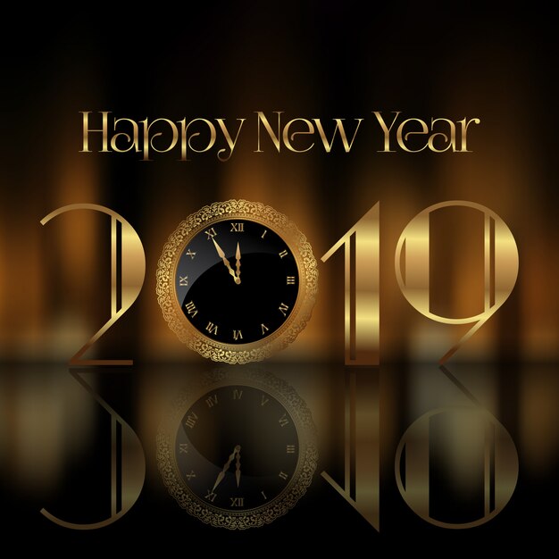 Feliz año nuevo fondo con cara de reloj