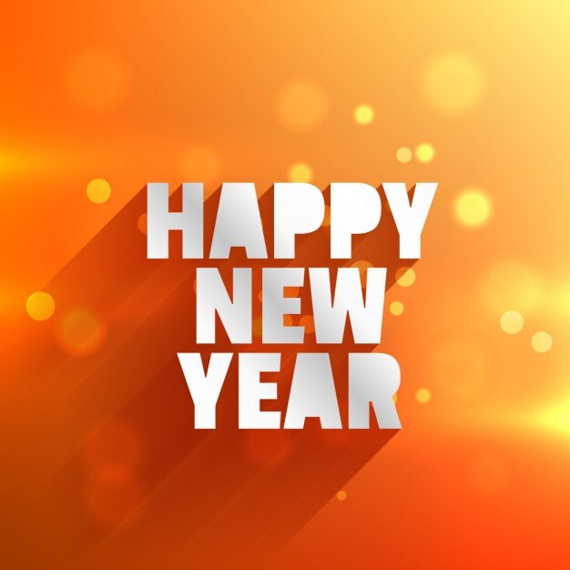feliz año nuevo en fondo de color naranja bokeh