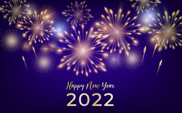 Feliz año nuevo en el fondo con fuegos artificiales