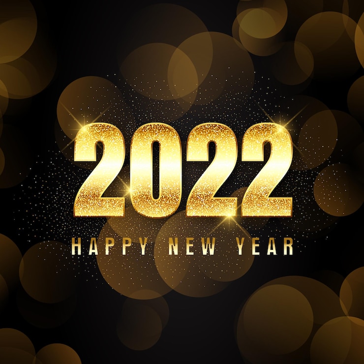 Vector gratuito feliz año nuevo fondo con letras doradas brillantes
