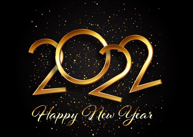 Feliz año nuevo fondo con letras doradas y diseño brillante