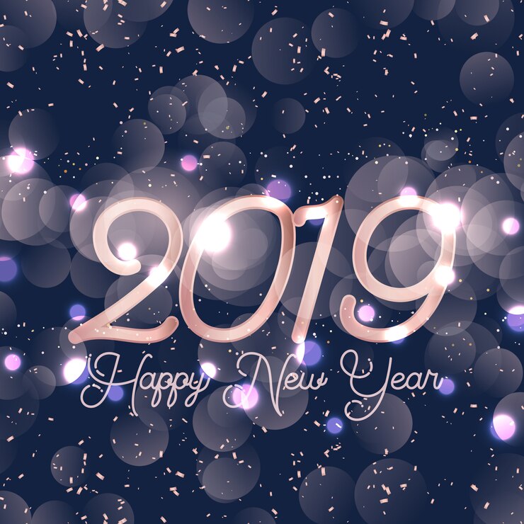 Vector gratuito feliz año nuevo fondo con luces bokeh
