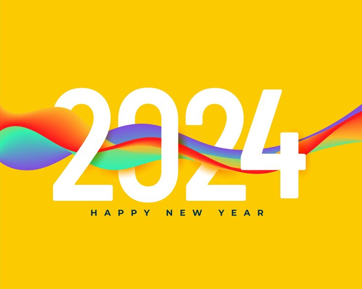 Vector gratuito feliz año nuevo moderno 2024 vector de diseño de fondo amarillo