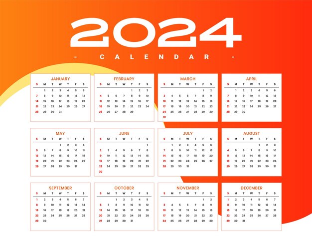 feliz año nuevo plantilla de calendario inglés 2024 en vector de estilo moderno