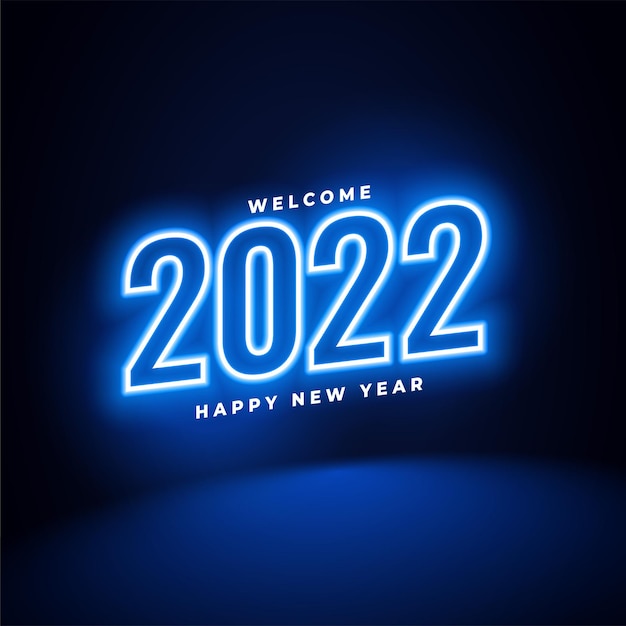 Feliz año nuevo saludo de efecto de texto azul neón 2022