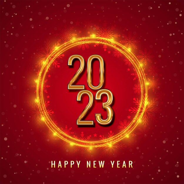 Feliz año nuevo texto dorado 2023 fondo de tarjeta de celebración