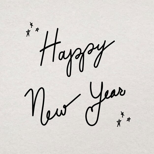 Feliz año nuevo tipografía, tinta mínima vector de saludo dibujado a mano