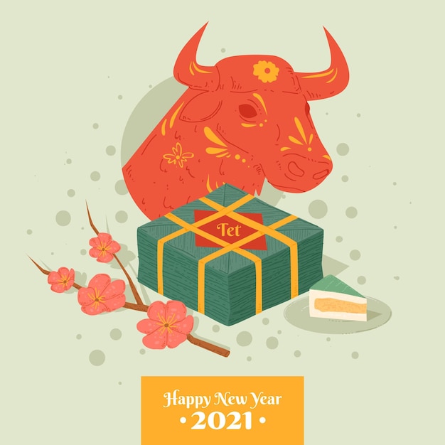 Feliz año nuevo vietnamita 2021 y toro