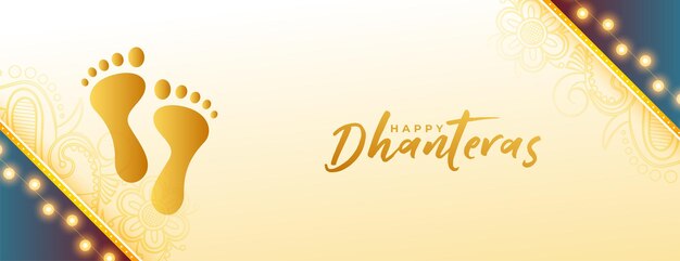 feliz banner del evento dhanteras con la diosa charan y un vector de luz brillante