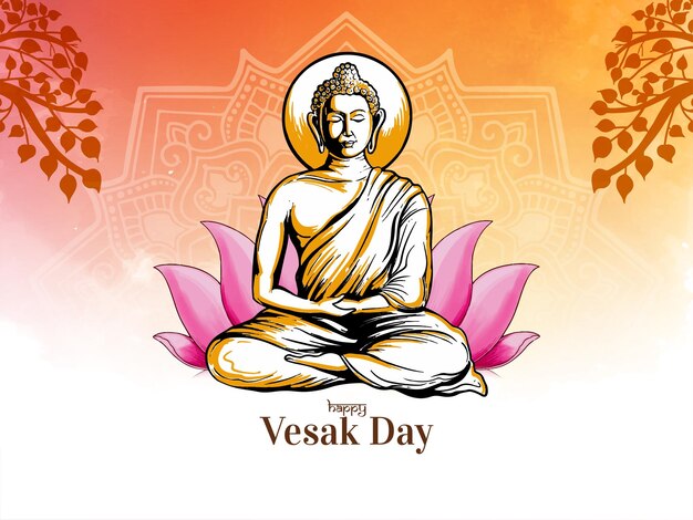 Feliz Buddha Purnima o tarjeta del día de Vesak con diseño de gautam buddha