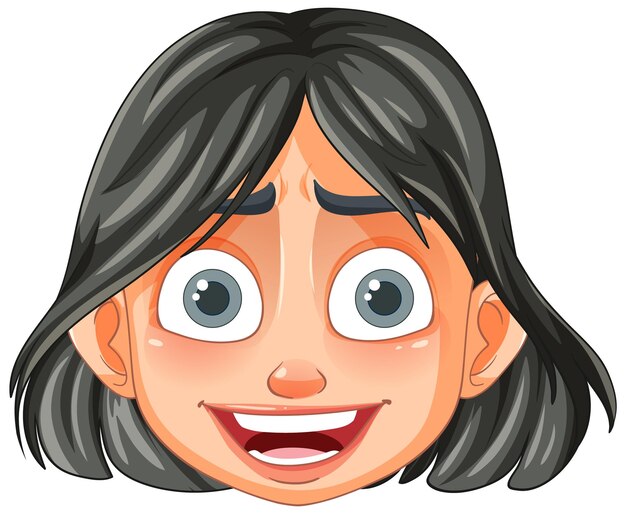 Feliz cara de dibujos animados con cabello negro