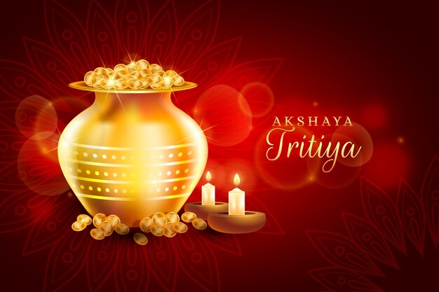 Feliz celebración del día de akshaya tritiya y monedas de oro