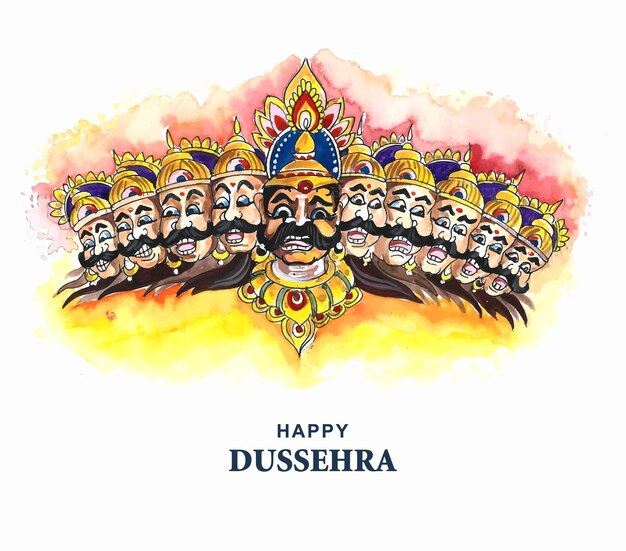 Feliz celebración de dussehra ravan enojado con diseño de tarjeta de diez cabezas