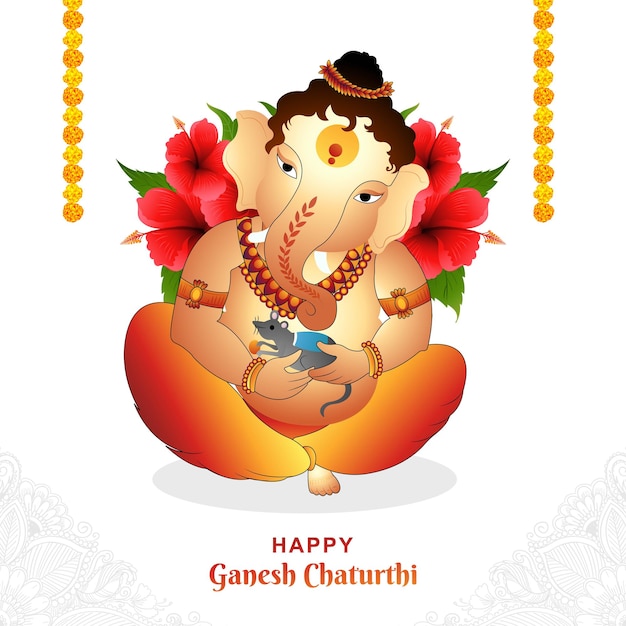 Vector gratuito feliz celebración de ganesh chaturthi con oración al fondo de la tarjeta lord ganesha