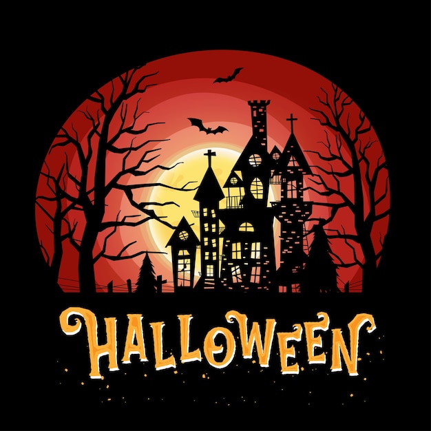 Feliz celebración de halloween con noche y castillo aterrador.