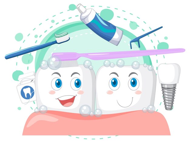 Feliz cepillado de dientes con equipo de limpieza dental