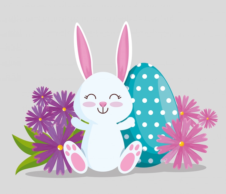 Vector gratuito feliz conejo con decoración de poitas de huevo