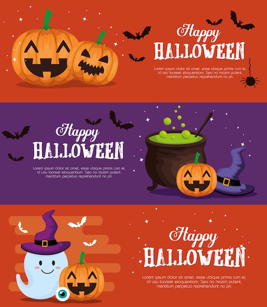 Vector gratuito feliz conjunto de banner de halloween