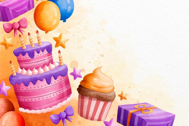Feliz cumpleaños acuarela con dulces copia espacio