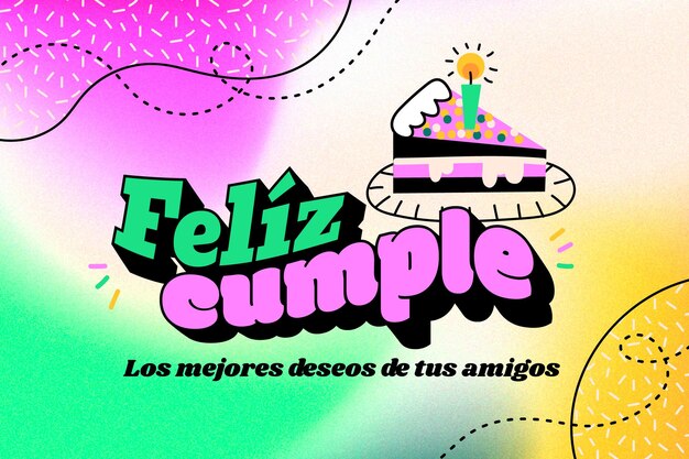 Feliz cumpleaños colorido en fondo español