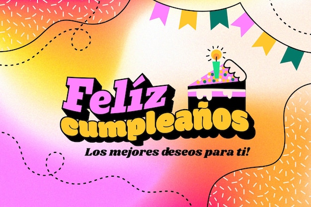 Feliz cumpleaños colorido en fondo español