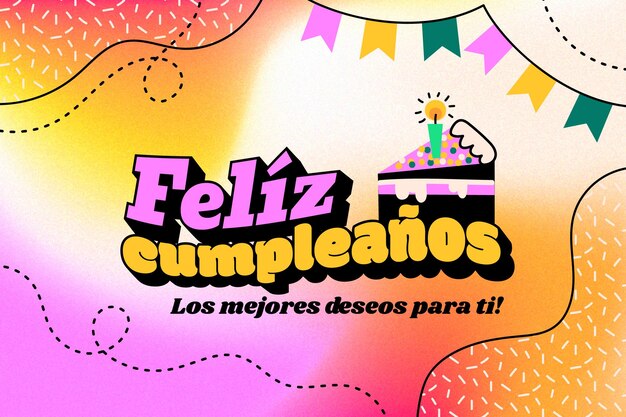 Feliz cumpleaños colorido en fondo español